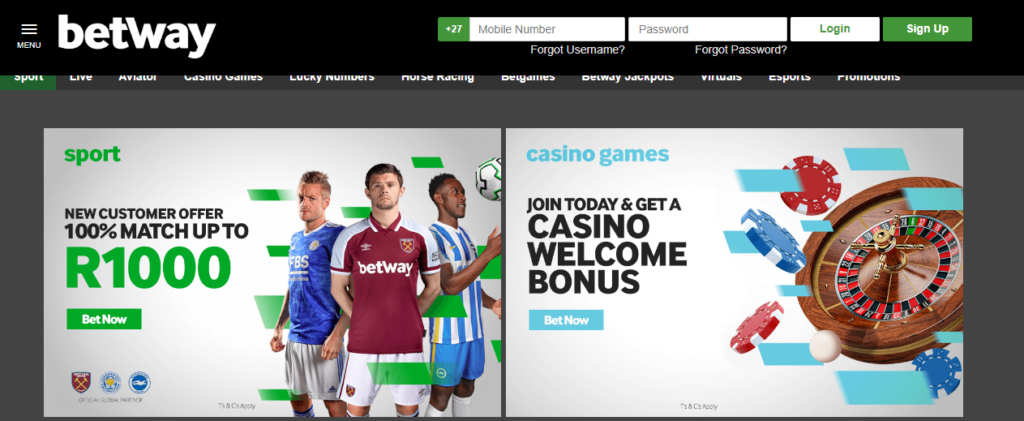 Betway sign up page South Africa