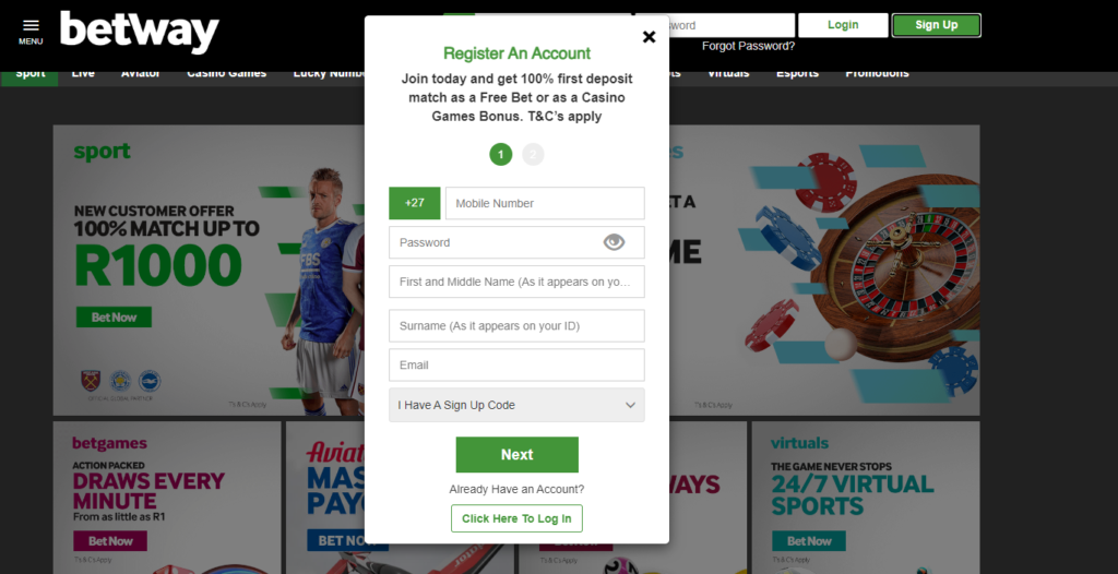 betway register form